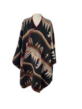 Soft Surroundings Southwest-Inspired Poncho One Size Wool Blend Made in USA OS